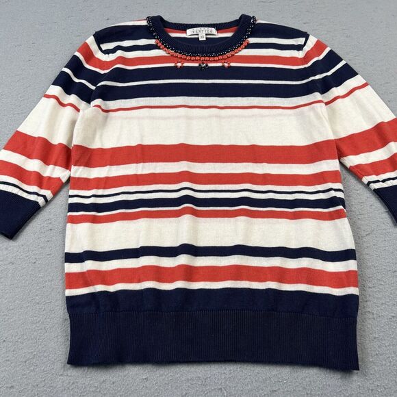 Armand Ventilo Sweater Women’s XS Striped 3/4 Sleeve Beaded Neck Accent Cotton - Picture 10 of 16